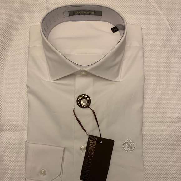 Robert Cavalli White Mens Dress Shirt 